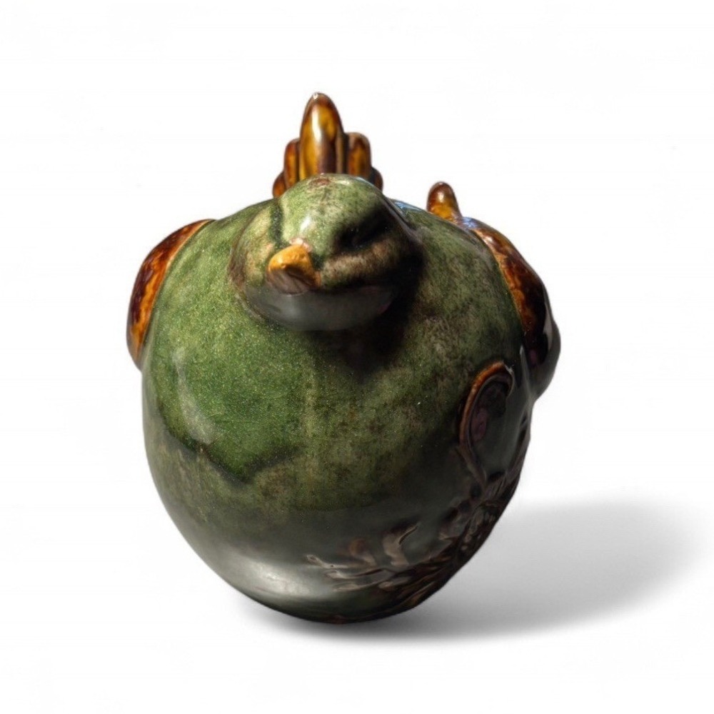 Cracker Barrel Natural Elements Ceramic Bird Figurine Green Brown Reactive Glaze